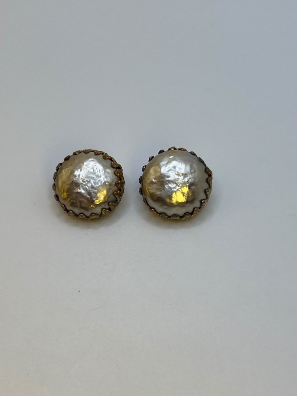 Vintage Signed Miriam Haskell Silver-Gray Baroque Pearl Clip-On Earrings